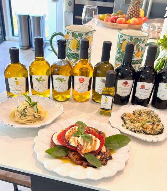 SPAGHETTI AL LIMONE, SMASHED LEMON BROCCOLI, HEIRLOOM TOMATO CAPRESE SALAD