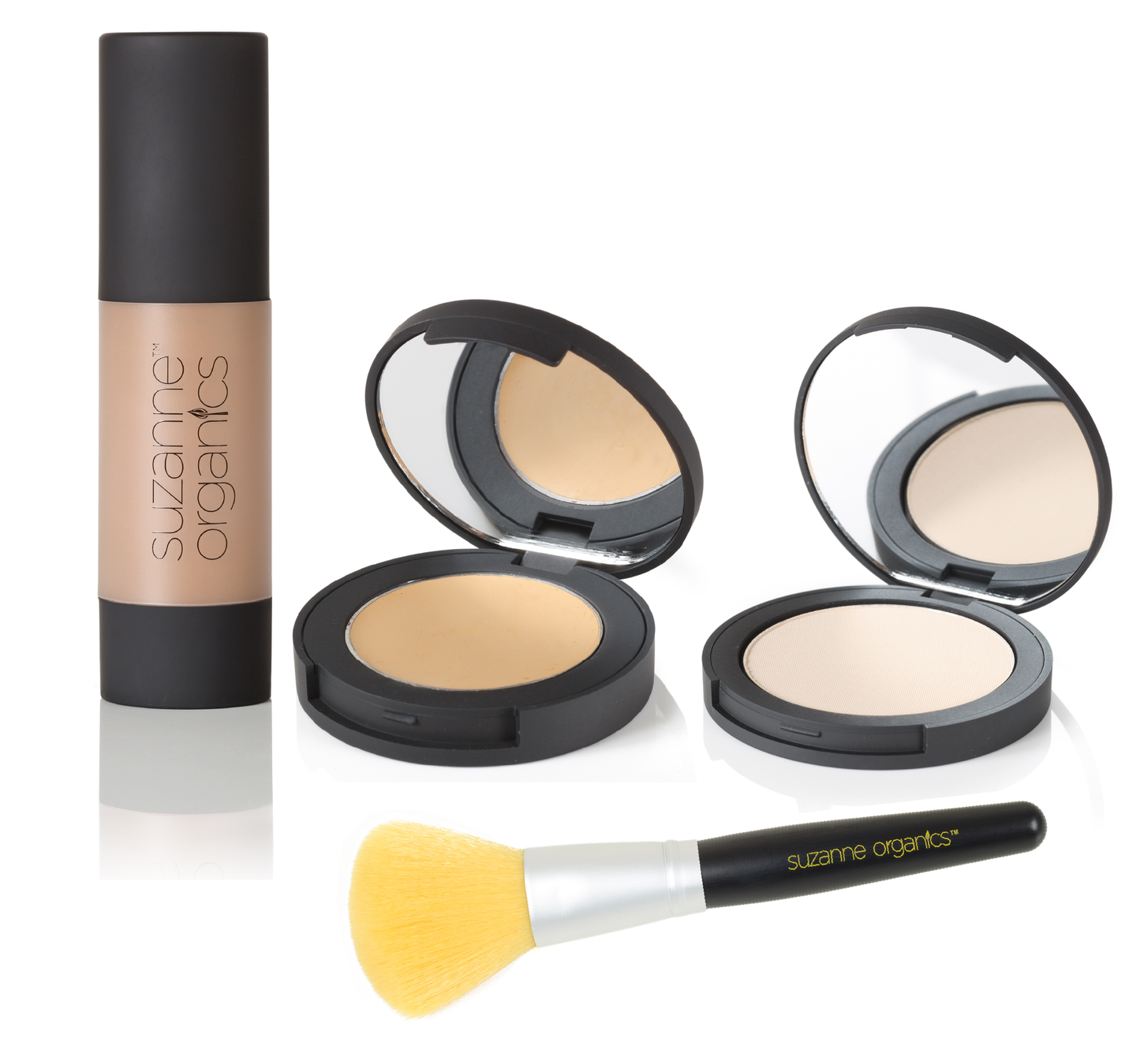 Cosmetics - SUZANNE Organics 4-Piece Cosmetic Kit - SUZANNE Organics Sheer Flawless Foundation, SUZANNE Organics Perfect Finish Concealer, SUZANNE Organics Sheer Pressed Powder & Powder Brush
