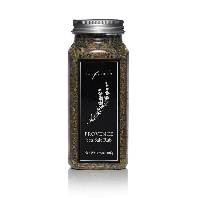 Clear glass jar of Infusio Provence Sea Salt Rub