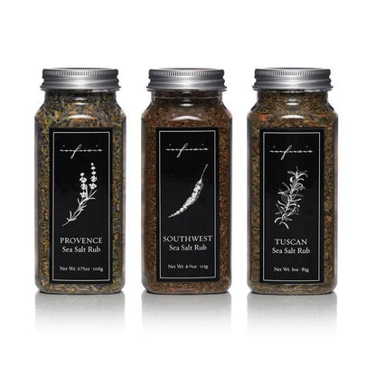 3 jars of Infusio Sea Salts - Provence, Southwest, and Tuscan