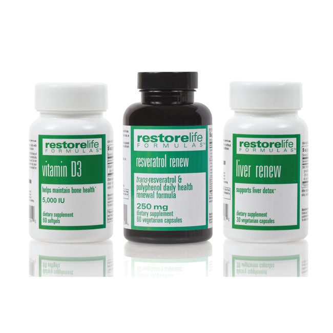 RestoreLife Detox Supplement Bundle - • Vitamin D3 • Resveratrol Renew • Liver Renew