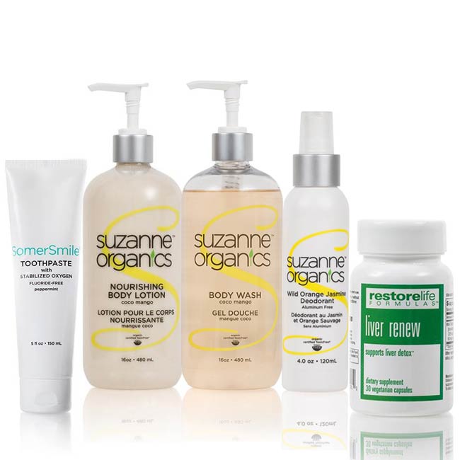 Skincare - SomerSmile Toothpaste with Stabilized Oxygen (5 oz) • Wild Orange Jasmine Deodorant (4 oz) • Salon Size Coco Mango Body Wash (16 oz) • Salon Size Coco Mango Body Lotion (16 oz) • Liver Renew Dietary Supplement