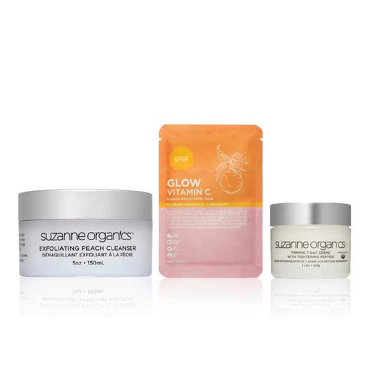Peach Exfoliating Cleanser + Vitamin C Sheet Mask + Firming 7-Day Moisturizer with Tightening Peptides