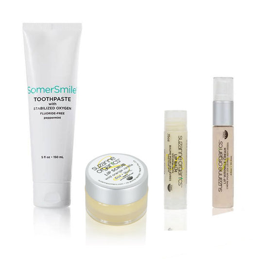 Skincare - SUZANNE Organics 4-Piece Lip Care Kit - SUZANNE Organics Wild Orange Vanilla Lip Scrub ($24.99 Value) SUZANNE Organics Lip Wrinkle Cream ($34.99 Value) SUZANNE Organics Wild Orange Vanilla Lip Balm ($14.99 Value) SomerSmile Toothpaste with Stab