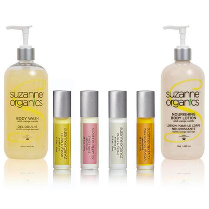 Skincare - SUZANNE Organics 4-Pack Essence Rollers + Nourishing Body Lotion & Body Wash Combo
