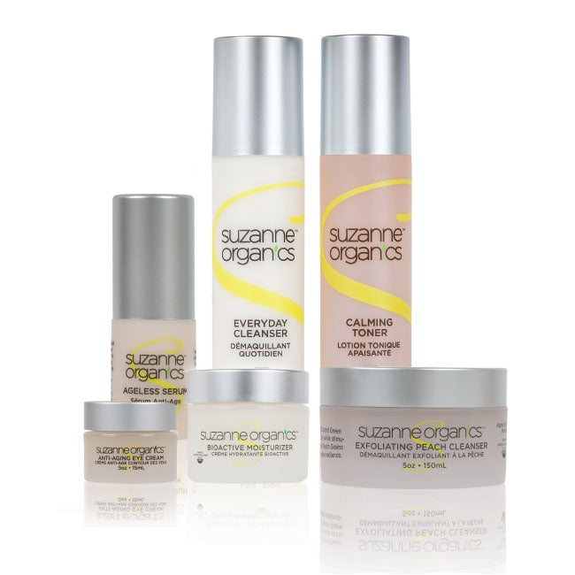a picture of the six products which make up the 6-piece skincare kit