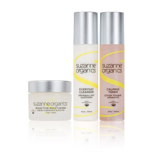 SUZANNE Organics 3-Piece Bonus Size Skincare Kit -  SUZANNE Organics Bioactive Moisturizer – Bonus Size SUZANNE Organics Calming Toner - Bonus Size SUZANNE Organics Everyday Facial Cleanser - Bonus Size 