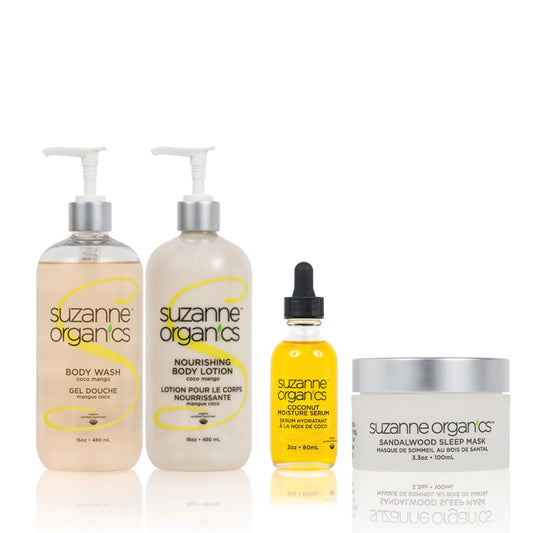 Skincare - SUZANNE Organics 4-Piece Bedtime Bath & Body Kit - CocoMango Body Wash (Salon Size) CocoMango Body Lotion (Salon Size) Coconut Moisture Serum Sandalwood Sleep Mask