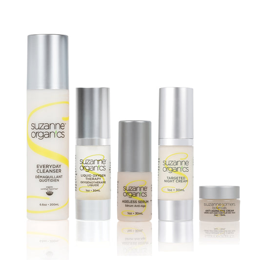 skincare - SUZANNE Organics 5-Piece Bedtime Skincare Kit - Everyday Cleanser Liquid Oxygen, Ageless Serum, Targeted Night Cream Anti-Aging Eye Cream