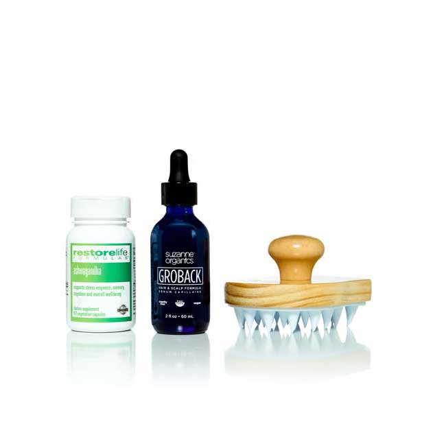 GROBACK 3-Piece Kit (Groback Hair & Scalp Formula + Ashwagandha + Free Scalp Massager)