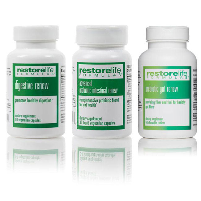RestoreLife Gut Health Supplement Kit - • Advanced Probiotic Intestinal Renew • Prebiotic Gut Renew • Digestive Renew Dietary Enzymes