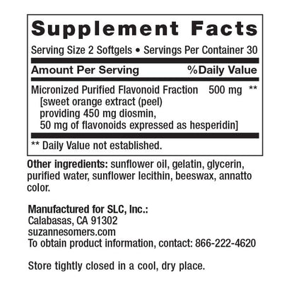 Supplement Facts Serving Size 2 Softgels • Servings Per Container 30 Amount Per Serving Daily Value not established.  Other ingredients: sunflower oil, gelatin, glycerin, purified water, sunflower lecithin, beeswax, annatto color.  Manufactured for SLC, Inc.: Calabasas, CA 91302 suzannesomers.com To obtain product information, contact: 866-222-4620  Store tightly closed in a cool, dry place. 