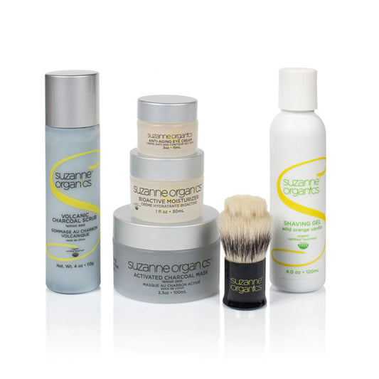 skincare - SUZANNE Organics Shaving Gel, SUZANNE Organics Bioactive Moisturizer, SUZANNE Organics Activated Charcoal Mask Exfoliating Brush, SUZANNE Organics Volcanic Charcoal Scrub, SUZANNE Organics Anti-Aging Eye Cream