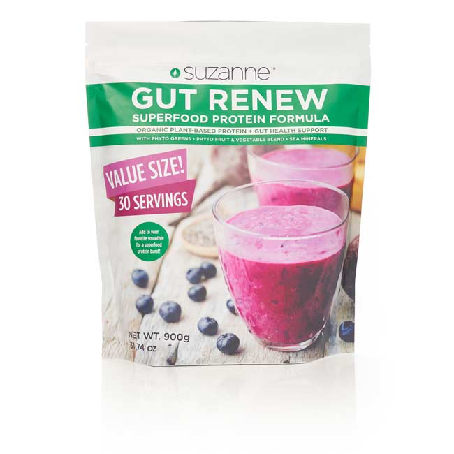 900 gram pouch of gut renew superfood protein powder