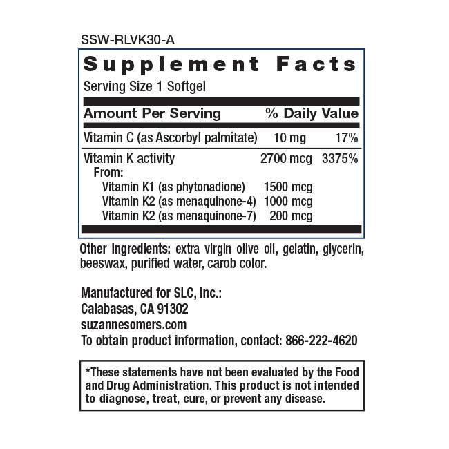 RestoreLife Formulas Vitamin K Dietary Supplement - Supplement Facts