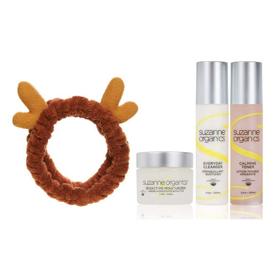 SUZANNE Organics 3-Piece Bonus Size Skincare Kit & Reindeer Headband Set