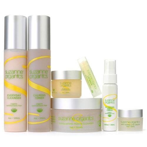 Skincare - SUZANNE Organics Ultimate 6 Piece Skincare Kit With Bonus Lip Balm - Everyday Cleanser - 4 oz  Anti-Aging Eye Cream - 0.5 oz  Calming Toner - 4 oz  Peach Exfoliating Cleanser - 5 oz Bioactive Moisturizer - 1 oz  Targeted Night Cream - 1 oz  Wil