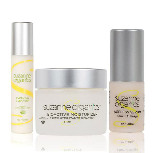 Skincare - SUZANNE Organics 3-Piece Summer Glow Skincare Kit - SUZANNE Organics Bioactive Moisturizer (1oz) SUZANNE Organics Ageless Serum (1oz) SUZANNE Organics Everyday Facial Cleanser (4oz)