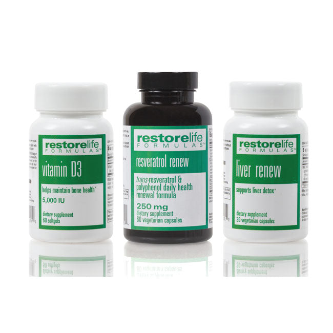 RestoreLife Detox Supplement Bundle - • Vitamin D3 • Resveratrol Renew  • Liver Renew