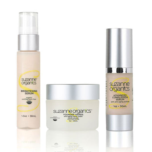 SUZANNE Organics "Out, Damn Spot!" Supreme Kit -  Brightening Serum $49.99 Younger Hands Anti-Aging Hand Cream $44.99 Advanced Complexion Serum $39.99 