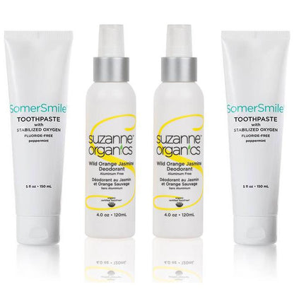 Skincare - SUZANNE Organics Basic Toxic-Free Daily Essentials Kit - • (2) SomerSmile Toothpaste with Stabilized Oxygen (5 oz) • (2) Wild Orange Jasmine Deodorant (4 oz)