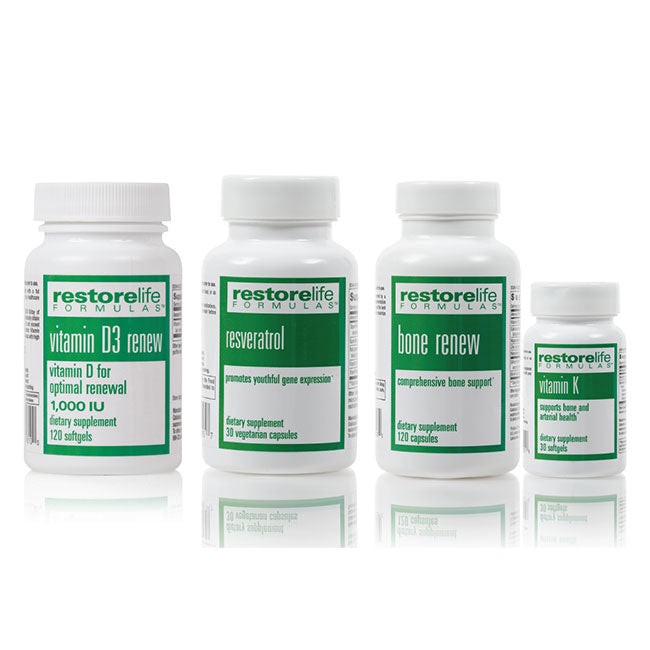 RestoreLife 4-Piece Supplement Bundle - • Vitamin D3 • Resveratrol Renew  • Bone Renew • Vitamin K