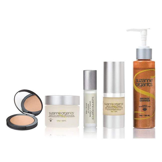 SUZANNE Organics "Wanna Neck?" Mega Kit -  SUZANNE Organics Neck Firming Serum with Tightening Peptide Formula $59.99 SUZANNE Organics Firming 7‑Day Crème with Tightening Peptide Formula $44.99 SUZANNE Organics Shimmering Bronzer $34.99 SUZANNE Organics D